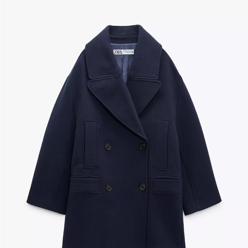 Zara Limited Edition Women's Dark Blue Wool Blend Pea Coat